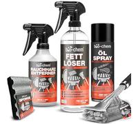 Bio-Chem - Décapant traces de brûlé 0,5L - Nettoyant Surfaces barbecues 750ml - Spray vaporisateur d’huile 200ml - Brosse et éponge - Profi Set 5 Produits - Adapté au AirFryer