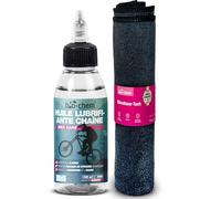 bio-chem Huile lubrifiante pour chaine de velos 100ml + chiffon microfibres | Flacon compte gouttes lubrifiant chaîne vélo, vtt - Huile vtt accessoires - Produit efficace graisse vélos