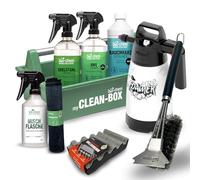 Bio-Chem - Kit de Nettoyage de 9 Produits pour Barbecue - Nettoyant inox, résine barbecue, surfaces extérieures grills, chiffon, brosse barbecue, flacon mélangeur, Foamer, éponge et boîte de transport