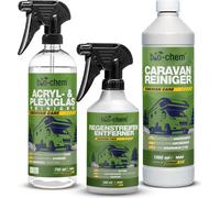 bio-chem Kit d'entretien extérieur pour caravane 3 pièces - 1x 1000ml nettoyant pour caravane + 1x 500ml décapant pour traces de pluie 1x 750ml nettoyant pour acrylique et plexiglas - pour camping-car