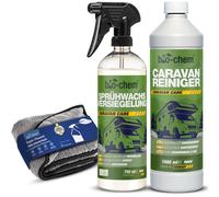 bio-chem Kit d'entretien extérieur pour caravane 3 pièces : vitrification à la cire en spray 750 ml + nettoyant pour caravane et camping-car 1 L concentré extra fort + chiffon microfibre Premium I Net