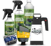 bio-chem Kit d'entretien extérieur pour caravane 6 pièces - 1L de nettoyant pour caravane + 500ml de décapant pour traces de pluie 750ml de nettoyant pour acrylique et plexiglas + pulvérisateur de mou