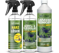 bio-chem Kit d'entretien pour caravanes 3 pièces - 1x 1000 ml de nettoyant pour caravanes + 1x 750 ml de nettoyant pour acrylique et plexiglas + 1x 750 ml de dissolvant pour résines - pour camping-car