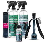 bio-chem - Kit entretien vélo, vtt avec accessoires - Nettoyant complet 750ml - Dégraissant chaînes 750ml - Huile lubrifiante 100ml - Chiffon et brosses inclus - Profi Set 7 produits