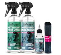 bio-chem - Kit entretien vélo, vtt - Nettoyant complet 750ml - Dégraissant chaîne 750ml - Huile lubrifiante 100ml - Chiffon en microfibres - Basic Set 4 produits