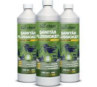bio-chem liquide sanitaire pour toilettes de camping - 3x 1 L avec gobelet doseur - Additif microbiologique pour toilettes hautement concentré - Agit contre les matières fécales, le papier & les odeur