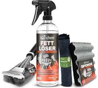 bio-chem Nettoyant dégraissant pour gril 750 ml avec brosse pour gril, éponge et chiffon - Spray professionnel pour gril, fumoir & four | Fort pouvoir dégraissant avec formule de protection de l'alumi