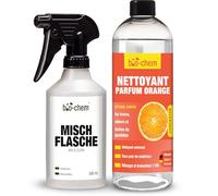 bio-chem Nettoyant multisurfaces à l'orange 750ml + flacon mélangeur | Spray pour entretien de la maison - Produit menager de nettoyage cuisine, salle de bain, sol, canapé