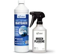 bio-chem - Produit de nettoyage pour bateau 1L + flacon mélangeur - Entretien de coques de bateaux, navire, yacht, kayak - Solution nettoyante pour bateau pneumatique