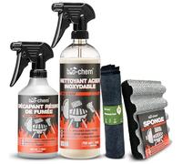 Bio-Chem - Set de 4 Produits nettoyant Barbecue et Four - Décapant résine de fumée 500 ML + Produit Entretien INOX 750 ML - Chiffon Microfibres
