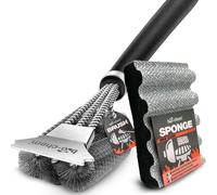 bio-chem Set de nettoyage d'accessoires pour barbecue 2 pièces : 1x brosse pour barbecue avec grattoir & 1x éponge pour barbecue avec forme adaptée à la grille du barbecue - Accessoires pratiques pour