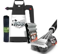 bio-chem Set de nettoyage pour accessoires de barbecue 4 pièces : 1x pulvérisateur de mousse, 1x brosse pour barbecue avec grattoir, 1x éponge pour grille de barbecue & 1x chiffon microfibre premium -