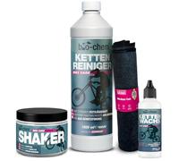 bio-chem Système de cire pour chaînes 4 produits pour vélos | Dégraissant vtt 1L - Cire liquide pour chaine de vélo 100ml - Accessoires velo shaker + chiffon en microfibres