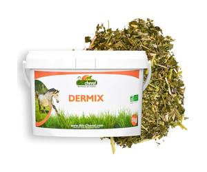 BIO CHEVAL DerMix - Complément Alimentaire Bio pour Cheval Sujet aux Démangeaisons et à la Dermite Estivale - Cure aux 8 Plantes Détoxifiantes (Bardane, Ortie, Pissenlit) - Fabriqué en France (1 kg)