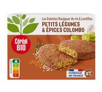 BIO - Galettes boulgour de riz, lentilles petits légumes et épices colombo | Savoureux et croquant | Idéal pour vos repas équilibrés | les 2 galettes de 100g | LOT DE 4