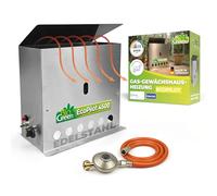 Bio Green EcoPilot Chauffage à serre à gaz, 4500 W, argent, plage de contrôle du thermostat 0° - 20°C, acier inoxydable, extérieur, gaz, 38 x 17 x 40 cm, pour serres jusqu'à 22 m², montage au sol