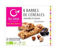 Bio Soleil - 6 barres noisettes & raisins 125g - Vendu par unité