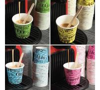 Bioaiks Lot de 200 verres en carton pour expresso, 200 bâtonnets en bouleau pour mélanger, 75 ml, (multicolore)