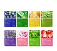 BIOAQUA Lot de 8 masques faciaux aux aux extraits de fruits et de fleurs à la vitamine C - Essence végétale - Membrane hydratante en profondeur - Soin de la peau - 25 g
