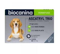 BIOCANINA VERMIFUGE ASCATRYL TRIO POUR CHIEN BOITE DE 2 COMPRIMÉS ARÔME BOEUF