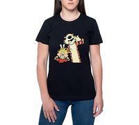 BIOCLOD Calvin and Hobbes Femmes T-Shirt Noir Col Rond Women Black Round Neck XS