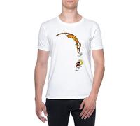 BIOCLOD Funny Calvin and Hobbes Hommes T-Shirt Blanc Col Rond Men White Round Neck