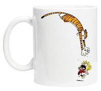 BIOCLOD Funny Calvin And Hobbes Tasse de Tasse Réutilisable en Verre Blanc Pour le café de thé Coffee Cup