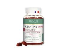 BIOCYTE Kératine Gummies Pousse Cheveux - Keratine, Vitamine E, Zinc, Selenium, Biotine - 60 Gummies Goût Fruits Rouges - Programme 30 jours