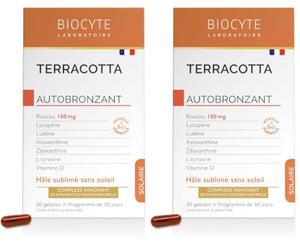 BIOCYTE Terracotta Autobronzant - Teint Hâlé Sans Soleil - Sans Beta Carotene - Roucou, Lutéine, Astaxanthine, L-Tyrosine, Vitamine D - Programme 30 jours (Lot de 2)