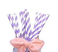 Biodégradables Pailles en Papier Rayées Violet Blanc - 19,7 x 0,6 cm, Lot de 100 Blanc/Lilas et Lavande Rayures Papier Pailles Jetable pour Fêtes, Cocktail, Café, Eau
