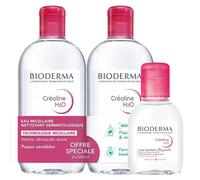 Bioderma Créaline H2O Eau Micellaire Démaquillante Lot de 2 x 500ml + format voyage 100ml