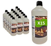 Bioéthanol 1L X 15 - Combustible Écologique Premium pour Cheminée Poêles en Acier InoxydableI - Flamme Propre, sans Odeur ni Fumée - Ressources Végétales - Haute Performance (1Lx15)