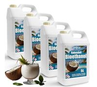 Bioéthanol 96,6 % 20 l | Alcool bio parfum noix de coco 96,6 % 4 x 5 l | Bioéthanol pour cheminée, cheminée de table, cheminée au bioéthanol | Parfum noix de coco | Combustion propre, sans fumée,