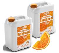 Bioéthanol 96,6 % 20 l | Alcool bio parfum orange 96,6 % 2 x 10 l | Bioéthanol pour cheminée, cheminée de table, cheminée au bioéthanol | Parfum orange | Combustion propre, sans fumée, flamme vive et