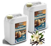 Bioéthanol 96,6 % 40 l | Alcool bio parfum vanille 96,6 % 2 x 20 l | Bioéthanol pour cheminée, cheminée de table, cheminée au bioéthanol | Parfum vanille | Combustion propre, sans fumée, flamme vive