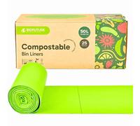 Biofuture Sacs poubelle biodégradables de 50 L, sacs poubelle compostables pour déchets alimentaires et recyclage, certifiés EN13432 (25 sacs, 50 l)