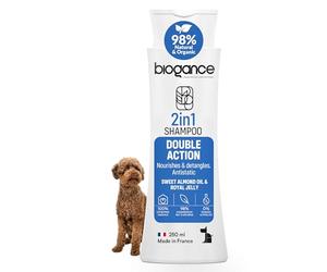 BIOGANCE 2 en 1 | Shampoing pour Chien | Amande Douce & gelée Royale | Nettoie, Hydrate et démêle | 98% d’ingrédients naturels | Tous Types de Poils | 250ml | Fabriqué en France