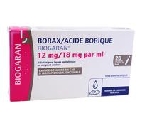 Biogaran Conseil Borax/Acide Borique 12mg/18mg/ml Solution Lavage Ophtalmique Unidoses 20x5ml