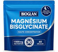 Bioglan Magnésium Bisglycinate Haute Puissance Vegan Sommeil - 60 gélules | Routine du soir : 1 mois de cure pour favoriser la détente. 1 500 mg de glycinate de magnésium, dont 300 mg élémentaires.