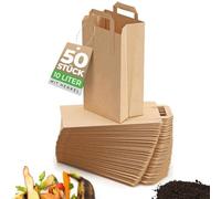BIOGLÜCK Lot de 15 sacs poubelle bio avec anse - 10 litres - Sacs en papier indéchirable et résistants à l'humidité pour déchets de cuisine