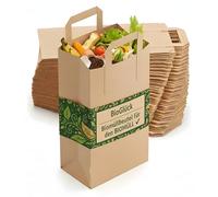 BIOGLÜCK® Sacs poubelles biodégradables avec poignées 10 Litres [100 pièces] - Sacs papier résistants et étanches pour déchets de cuisine