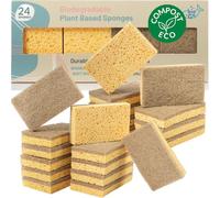bioGo Lot de 24 éponges de cuisine biodégradables - Éponges en cellulose écologiques et réutilisables - Éponges de cuisine bio compostables - Éponges naturelles pour vaisselle - Éponges de cuisine
