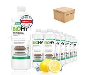 BiOHY Agent de nettoyage des robots d’essuyage (12 x 1l Bouteille) | Nettoyant pour tous les planchers en bois | pour parquet et stratifié | Concentré économique (Wischroboter Holz)