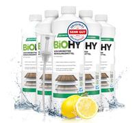 BiOHY Agent de nettoyage des robots d’essuyage (6 x 1l Bouteille) + Distributeur | Nettoyant pour tous les planchers en bois | pour parquet et stratifié | Concentré économique (Wischroboter Holz)