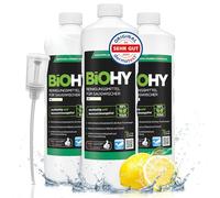BiOHY Détergent pour des aspirateurs humide (3 x 1l Bouteille) + Distributeur | 1:200 concentré pour des aspirateurs eau | idéal pour carrelage, PVC, parquet et tapis | écologique (Saugwischer)