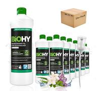 BiOHY Détergent pour des aspirateurs humide une senteur fraîche de printemps (12 x 1l Bouteille) + Distributeur | 1:200 concentré pour des aspirateurs eau | idéal pour carrelage, PVC, parquet