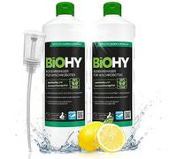 BiOHY Nettoyant de sol pour robot aspirateur laveur (2 x 1 l) avec doseur | Produit, détergent et solution de lavage pour stations. Dosage 1:200, faible mousse, séchage rapide. Carrelage, parquet, PVC.
