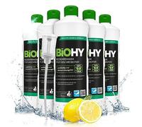 BiOHY Nettoyant de sol pour robot aspirateur laveur (6 x 1 l) avec doseur | Produit, détergent et solution de lavage pour stations. Dosage 1:200, faible mousse, séchage rapide. Carrelage, parquet, PVC.