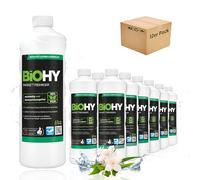 BiOHY Nettoyant pour parquet (12 x 1l Bouteille) | Idéal pour les parquets vitrifiés | Doux pour le matériel et sans effet regraissant | nettoyage sans traces (Parkettreiniger)