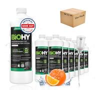 BIOHY Nettoyant pour sol pour station de robot laveur avec parfum d'orange (12 x 1 litre) + doseur | Détergent concentré pour tous les robots laveurs et aspirateurs avec fonction humide | Faible en